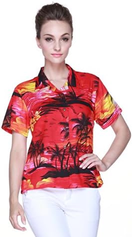 Tropical Group Women's Hawaiian Shirt Aloha Shirt Rayon 3XL Red Sunset