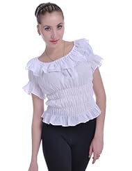 Apparel: Anna-Kaci S/M Fit White Renaissance Peasant Inspired Ruffle Trim Puff Sleeve Top