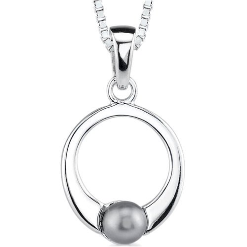 Twilight Dewdrop: Sterling Silver Bridal/Prom Jewelry Circle Pendant Necklace with Faux Gray Pearl