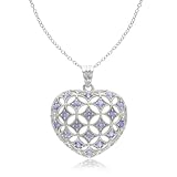 Sterling Silver Tanzanite Open Design Heart Pendant, 18"