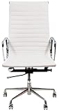 Ribbed High Back Office Chair in Genuine White Leather - Ships in 24 Hours  ....