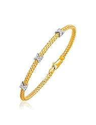 Basket Weave Bangle with Cross Diamond Accents in 14K Yellow Gold (4.0mm)