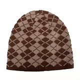 Brown Argyle Check Knit Beanie Kufi Skull Cap Ski Hat