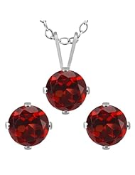 3.00 Ct Round Red Garnet 925 Sterling Silver Pendant Earrings Set