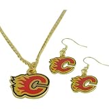 Jf Sports Calgary Flames Earring And Necklace Combo