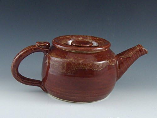 Stoneware Teapot, Handmade Ceramic, Brew and Serve, Fire Brick Red with Caramel Accents