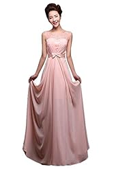 Sheath Floor Length Scoop Neck Chiffon Lace-Up Prom Dress  With a Sash 