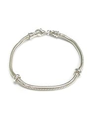 Queenberry Sterling Silver 3mm Caprice Snake Bracelet with 2 Pcs of Rubber Stoppers for European Charm of Pandora Troll Chamilia Biagi European Jewelry (Available Lengths: 7", 7.5", 8", 8.5")