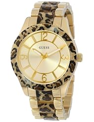 GUESS Womens U0014L2 Animal Print Gold-Tone Sport Watch