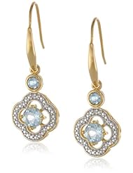 18k Yellow Gold Plated Sterling Silver Two-Tone Genuine Four Leaf Clover Dangle Earrings