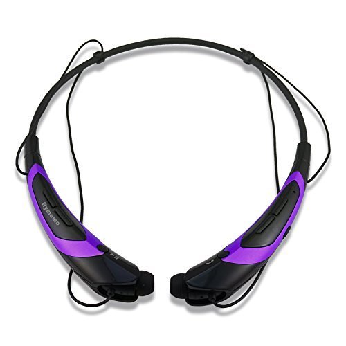 Rymemo 2015 Newest Universal Wireless Bluetooth 4.1 Music Stereo Sports Headset Headphone Vibration Neckband Style for iPhone Samsung (Purple-Black)