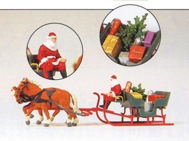 Horse Drawn Sleigh w/Santa Claus, Tree & Presents Christmas HO Preiser Models-image