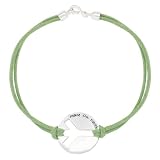 Sterling Silver Round Cut-Out Peace Sign on Green Cord Bracelet, 7.5"