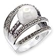 Antiquet Tone Sterling Silver Ring with White Synthetic Pearl
