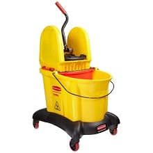 Rubbermaid Commercial 7677 YEL 35 qt Capacity, 22.4" Length x 16-1/2" Width x 38.6" Height, Yellow WaveBrake Dual Water Down Press Combo with Downward Pressure Wringer