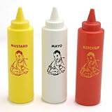 Charcoal Companion Classic Diner Condiment Bottle Set / Ketchup, Mayo, Mustard