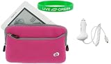 Non-OEM Amazon Kindle 2 Microfiber Dual Pocket Sleeve Case with Car Charger - Magenta