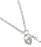G by GUESS Pave Heart Lock and Key Necklace, SILVER