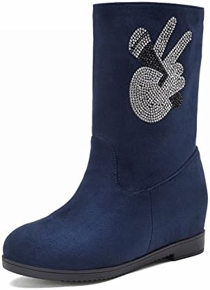 Kellytb Womens Charm Nubuck Inside-heel Mid-calf Sequins Side Boots (7.5, blue)