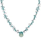 Gold-Filled Faceted Apatite, Moonstone and Aquamarine Necklace with Pear-Shaped Blue Chalcedony Drop, 17