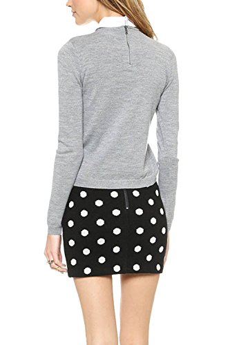 Maykool Women's Gray Peter Pan Collar Detachable Bow Pullover Sweater Size L