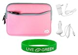 Pink Dual-Pocket Neoprene Sleeve Case with 12V Car Charger and Travel Wall Charger for Barnes & Noble nook E-Reader Reading Device (nook NOT Included)