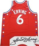 Julius Dr J Erving Philadelphia 76ers NBA Hand Signed Authentic Mitchell and Ness Red All-Star Jersey
