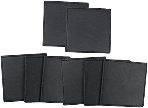DaoHeng 8 Pieces Reversible Faux Leather Square Coaster Set Dark Brown