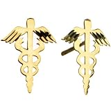 14k Yellow Gold Caduceus Medical Symbol Stud Earrings