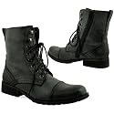 New Womens Black Worker Work Lace Up Ankle Flat Boots Sz 3-8