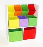 Beck International Childrens Wooden Toy Bin Organizer with Assorted Sized Pastel Bins
