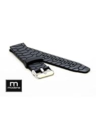 22mm Black MODENA Italian Rubber Watch Band with Off Road Tire Tread Pattern