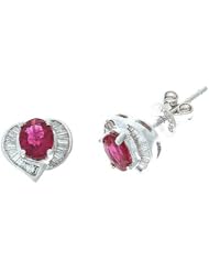 1.12CTW 18K White Gold Genuine Ruby and Diamond Stud Earrings