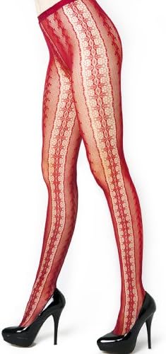 Border Pattern Fishnet Pantyhose (Queen, Red)