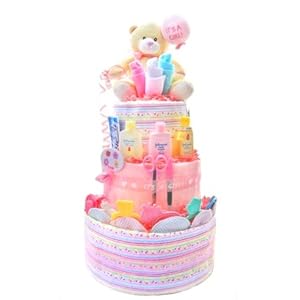 Pink 3-Layer Diaper Cake - Baby Shower Centerpiece & Gift Idea for Newborn Girls