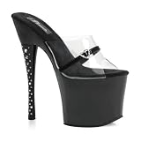 7 Inch Sexy Dancer Shoes High Platform Heart Rhinestone Heel Slides