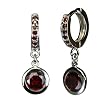 Garnet Cubic Zirconia Hinged Hoop Solitaire Drop Platinum Overlay Sterling Silver Earrings