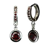 Garnet Cubic Zirconia Hinged Hoop Solitaire Drop Earrings in CAREFREE Sterling Silver
