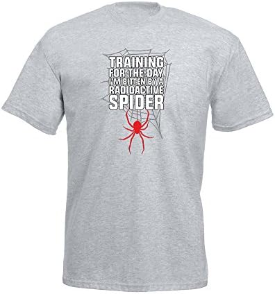 Training For The Day I'm Bitten By A Radioactive Spider, Mens Printed T-Shirt - Heather Grey/Black L