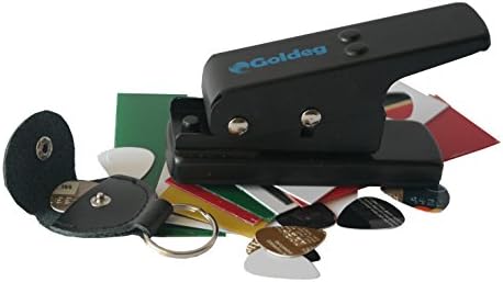 Black Guitar Pick Punch &amp; Leather Key Holder - The Perfect DIY Guitar Picks Cutter - Create Your Personalized Guitar Picks Customized Guitar Plectrums Picks Maker, &amp; 10 Plastic Strips for Practice