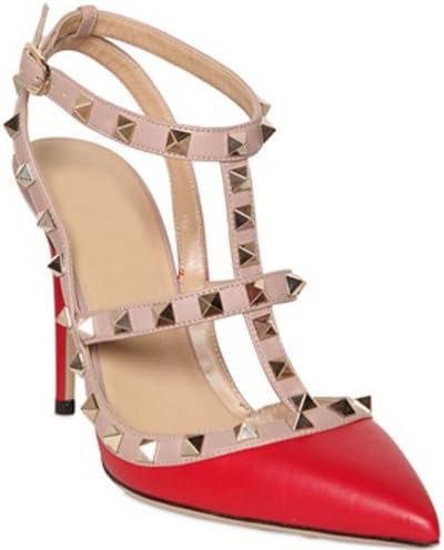 Red 40 Fashionkey Women's Red Fashionable Trend Sexy Pointed Rivet Pumps Stilettos Sandals Buckle Ankle Strap Thong Shoes