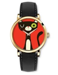 Analog Gold Women Watches Black Leather Wristband - Cute Kitty