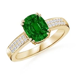 Cushion Emerald and Diamond Ring in 14k Yellow Gold