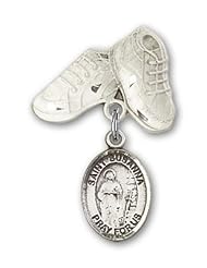 Sterling Silver Baby Badge with St. Susanna Charm and Baby Boots Pin