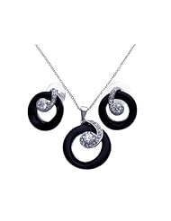 Nickel Free Sterling Silver Pendant & Earring Sets Open Onyx With CZ Set