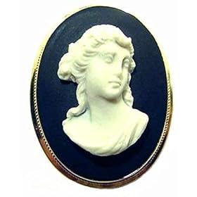 Beautiful, Cameo Pin Pendant, Renaissance, Ladies Portrait, Italian, Black and... by cameos