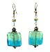Earrings - E304 - Murano Style Glass - Square ~ Aqua and Green