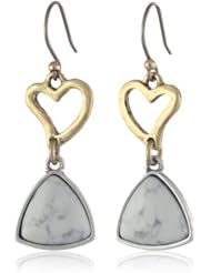 Lucky Brand "Tough Love" Two-Tone Heart and Stone Drop Earrings