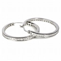 Sterling Silver Clear Cubic Zirconia Hoop Earrings, Size: 3mm x 14mm