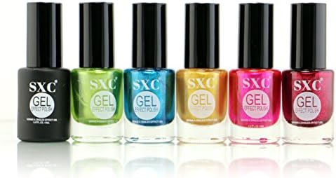 SXC Cosmetic 6 Gel Effect Nail Lacquer, No UV/LED Light Needed, Metallic Collection, Professional Quality &amp; Quick Dry,14ml/0.47 Fluid Ounce Each, Perfect Gift For Holiday